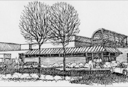 An iteration of the Glenarden Community Center in a black and white illustration