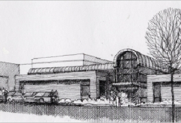 An iteration of the Glenarden Community Center in a black and white illustration
