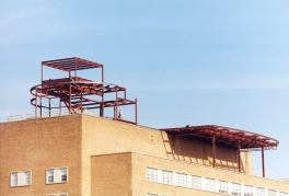 The helipad mid-build, showing exposed structural beams