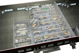 An interior rendering of the Logic Tree offices showing enclosed office spaces mixed with open-concept planning