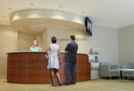 A rendering concept of the receptionist's desk