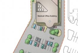 The site plan for the Westlake Medical Center, showing the medical center and parking lot
